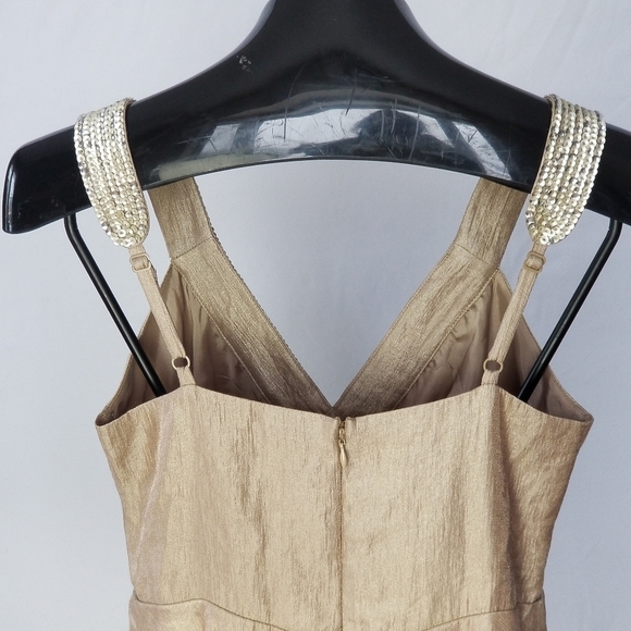 NWT BCBGMAXAZRIA Women's Gold Sequin Beaded Ruched Bubble Hem A-Line Dress US4 - Picture 3 of 10